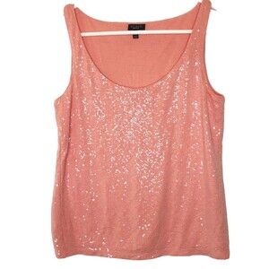 Talbots Women's Size Small Tank Top Peach Embellished Sequined Front & Back
